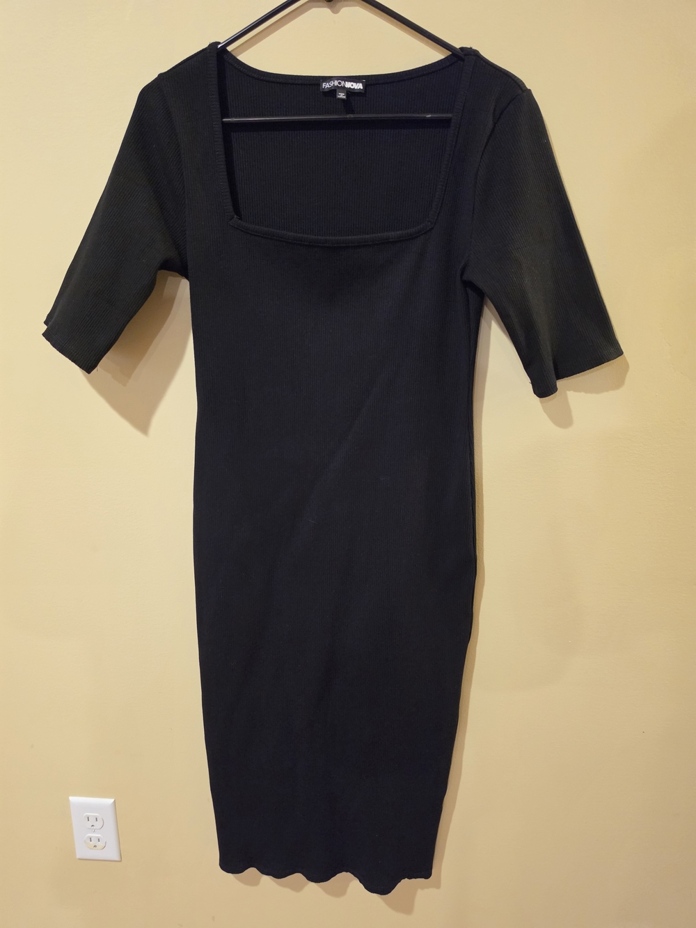 Fashion Nova Black Square Neck Fitted Midi Dress
